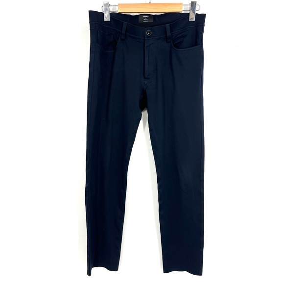 Theory Tech Raffi Slim Fit Dress Pants Mens Size 32 Navy Blue Stretch Flat Front - Picture 1 of 9